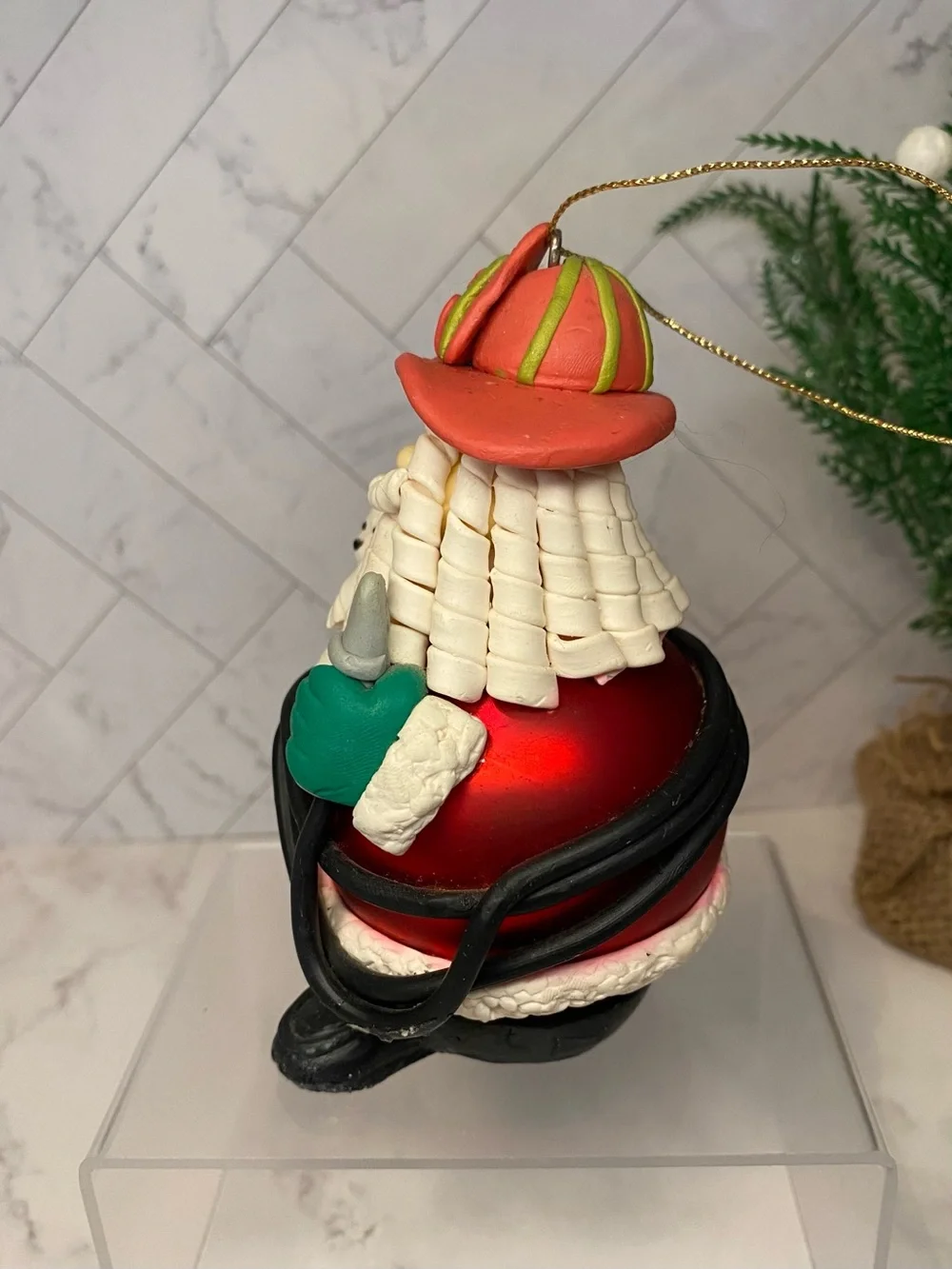 Vintage Occupational Santa Fireman Firefighter Christmas Ornament with Box